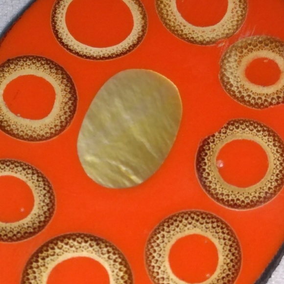 VINTAGE Unique Orange Discs w Mother of Pearl Inlay **WKEND SALE PRICE** - Picture 8 of 8